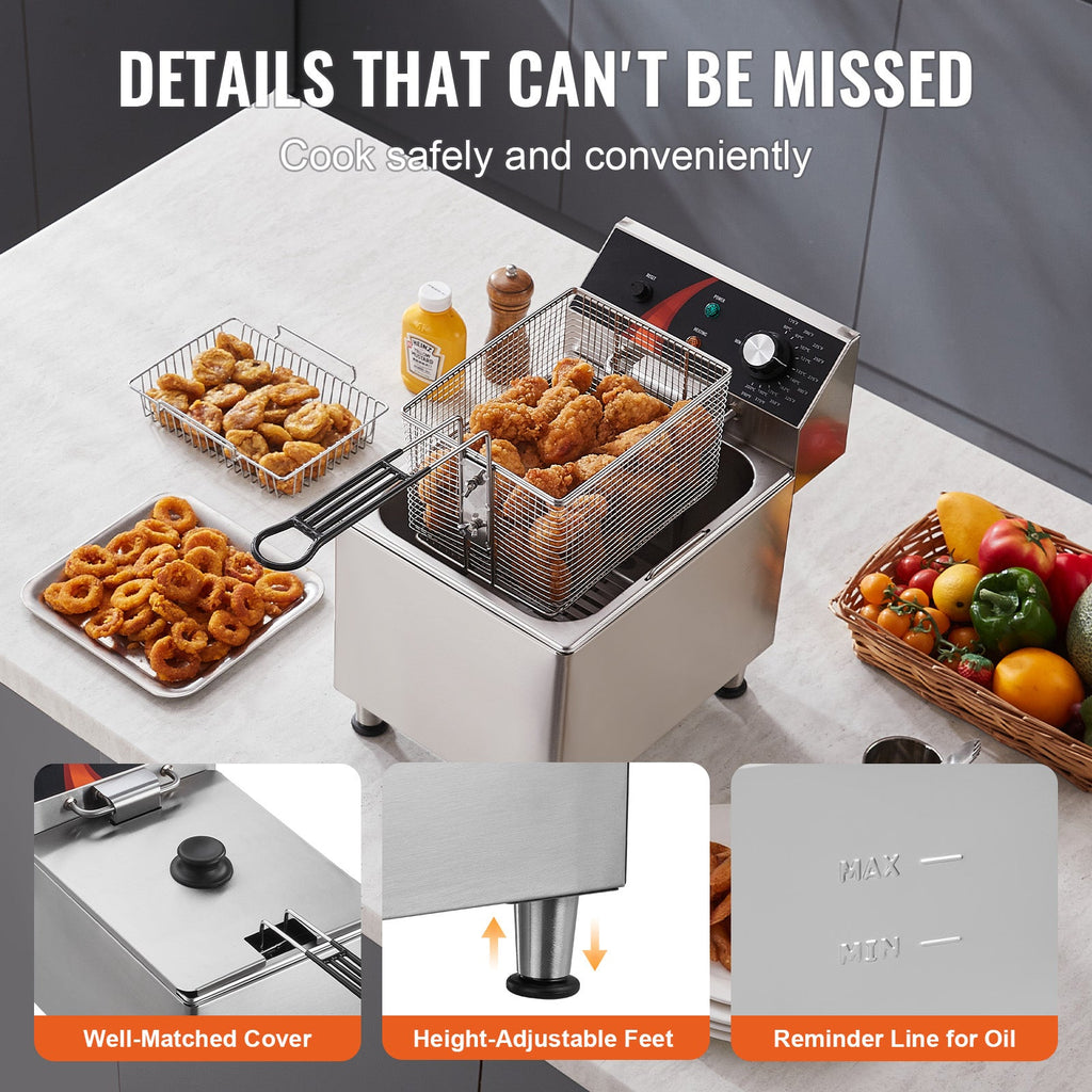 Commercial Electric Deep Fryer – 1750W, 9.5Qt Oil Tank, 12Qt Capacity