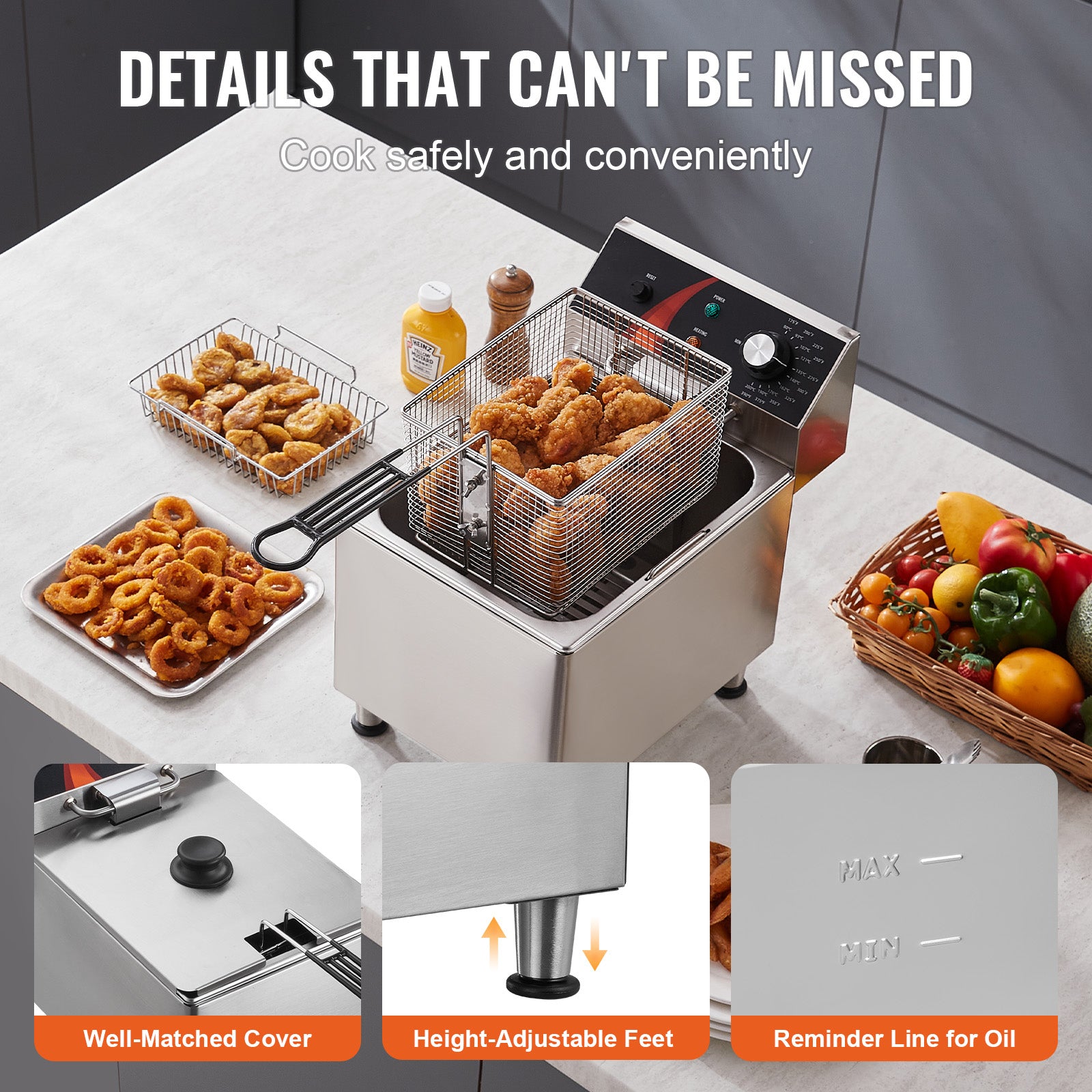 Commercial Electric Deep Fryer – 1750W, 9.5Qt Oil Tank, 12Qt Capacity