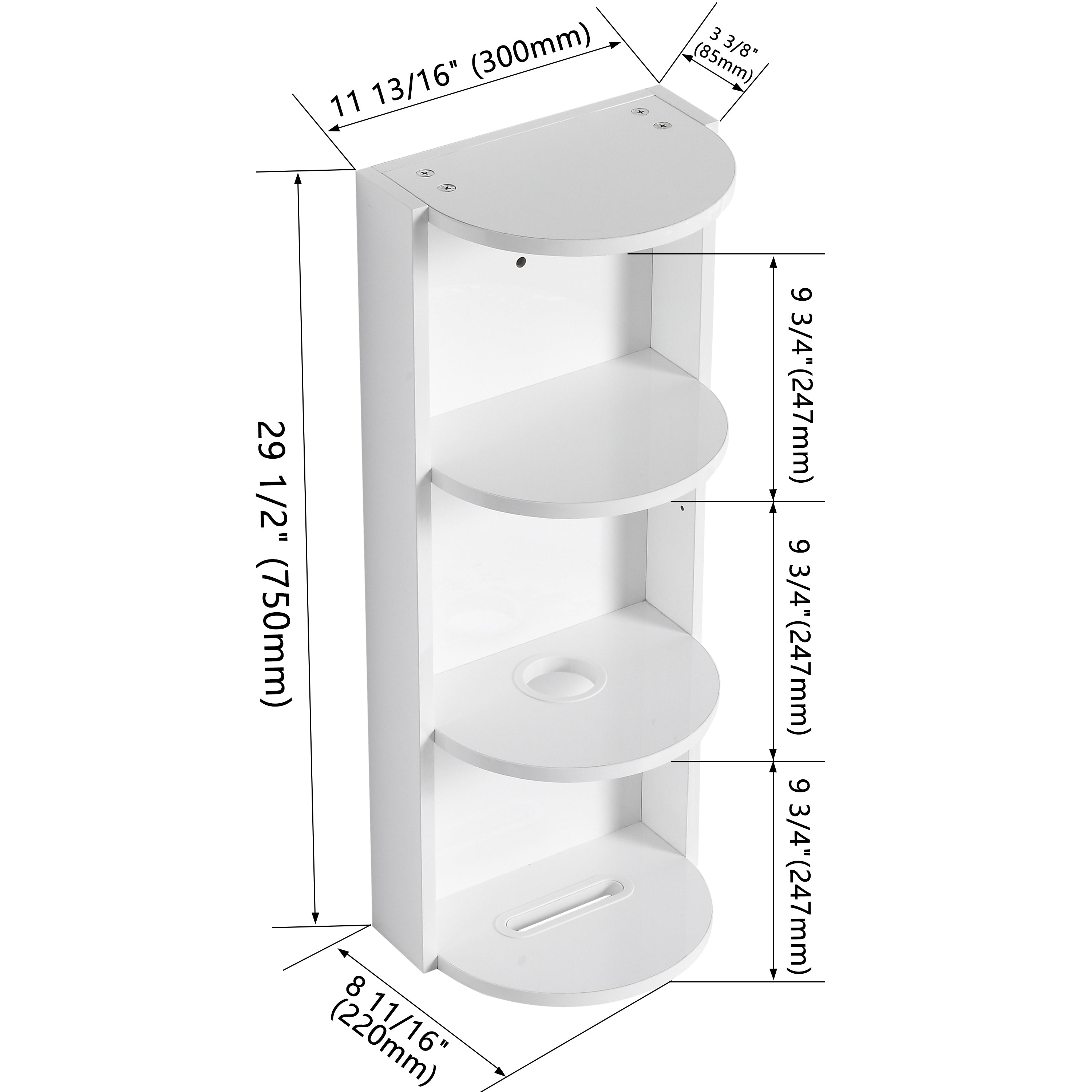 Glossy White 12' Bathroom Wall-Mounted Storage Rack with Float Mounting Design, Durable Plywood