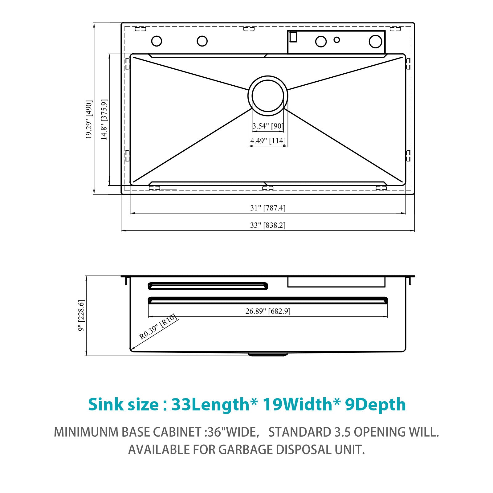 33" Gunmetal Black Kitchen Sink – 16G T304 Stainless Steel | Waterfall Faucet, Workstation Ledge, Top Mount