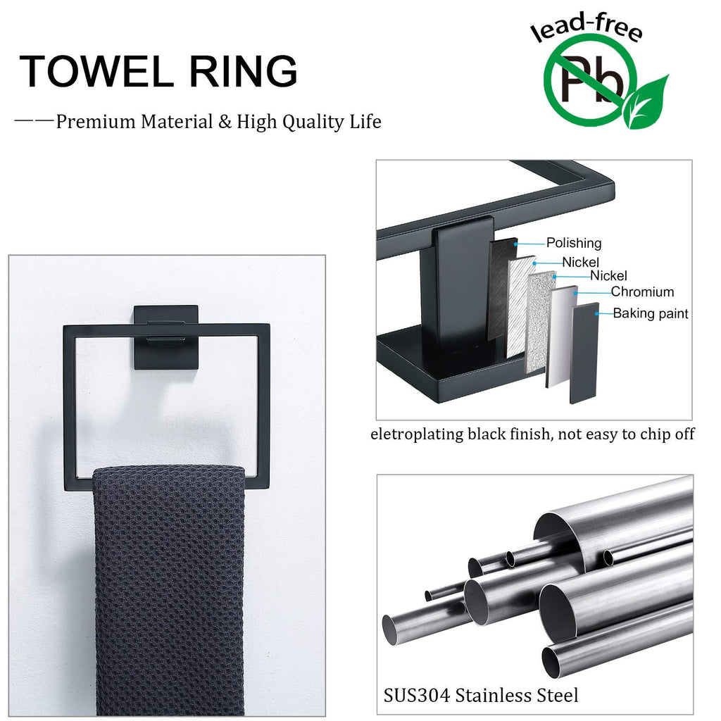 5-Piece Bathroom Hardware Accessories Set | Towel Bar, Wall Mounted, Matte Black