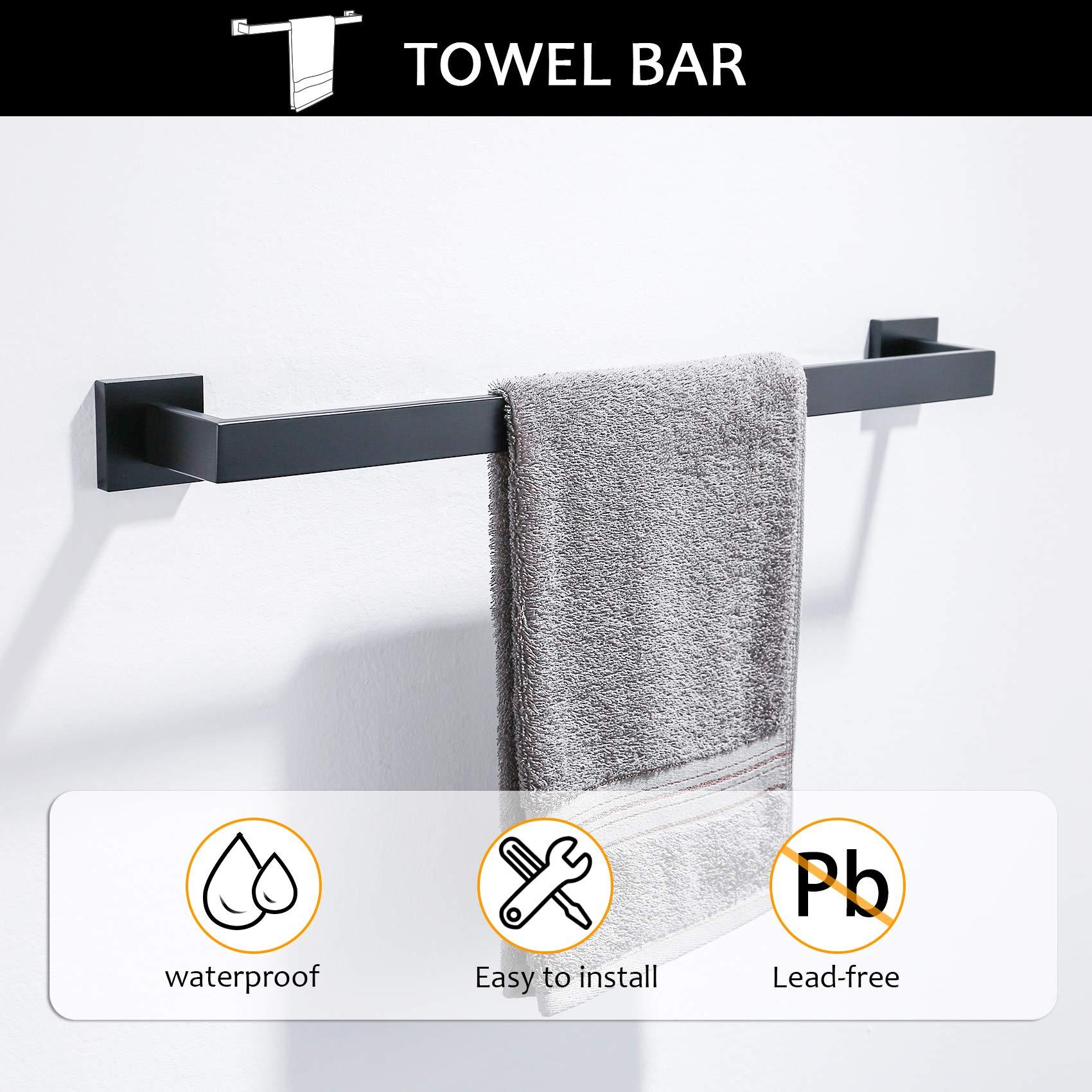 5-Piece Bathroom Hardware Accessories Set | Towel Bar, Wall Mounted, Matte Black