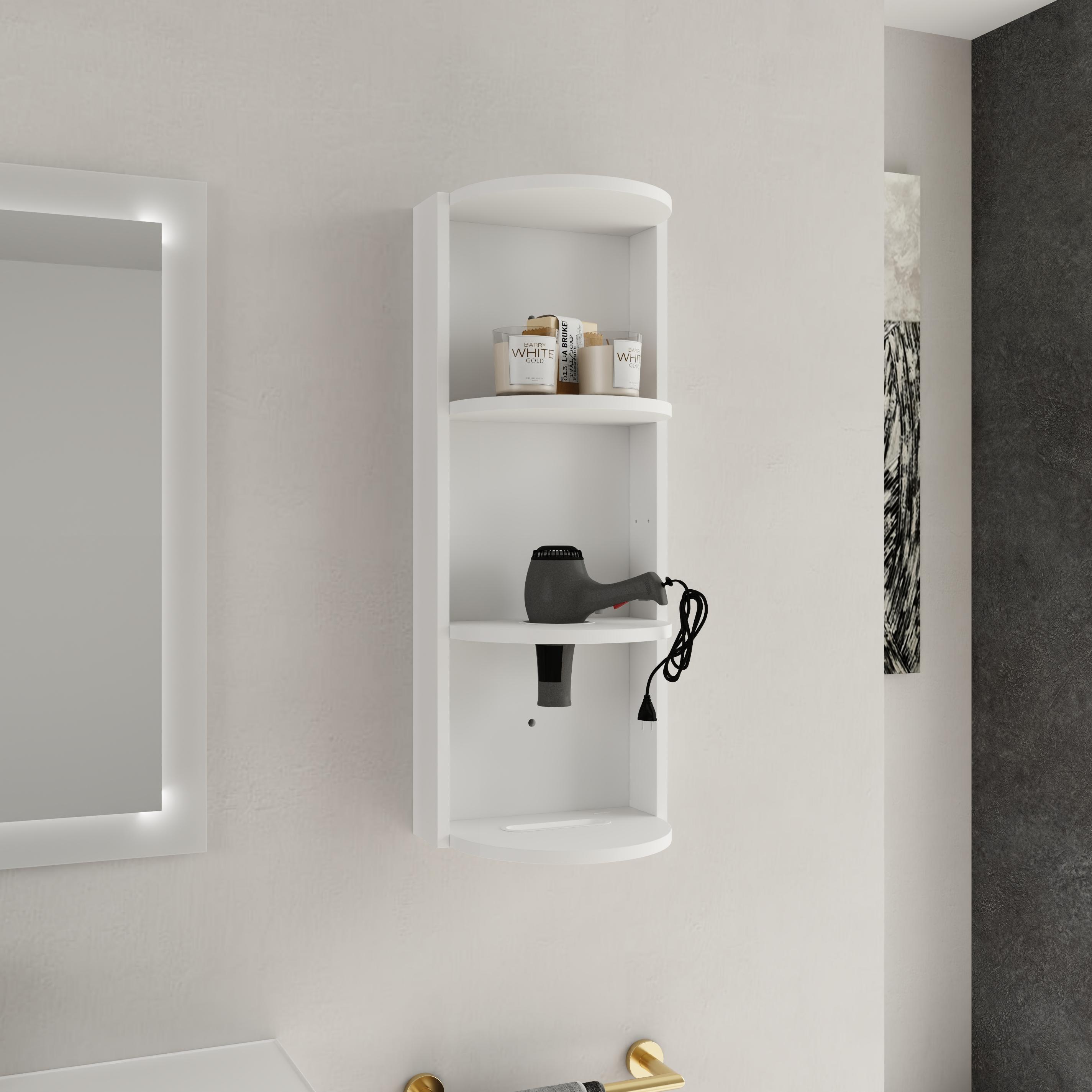 Glossy White 12' Bathroom Wall-Mounted Storage Rack with Float Mounting Design, Durable Plywood