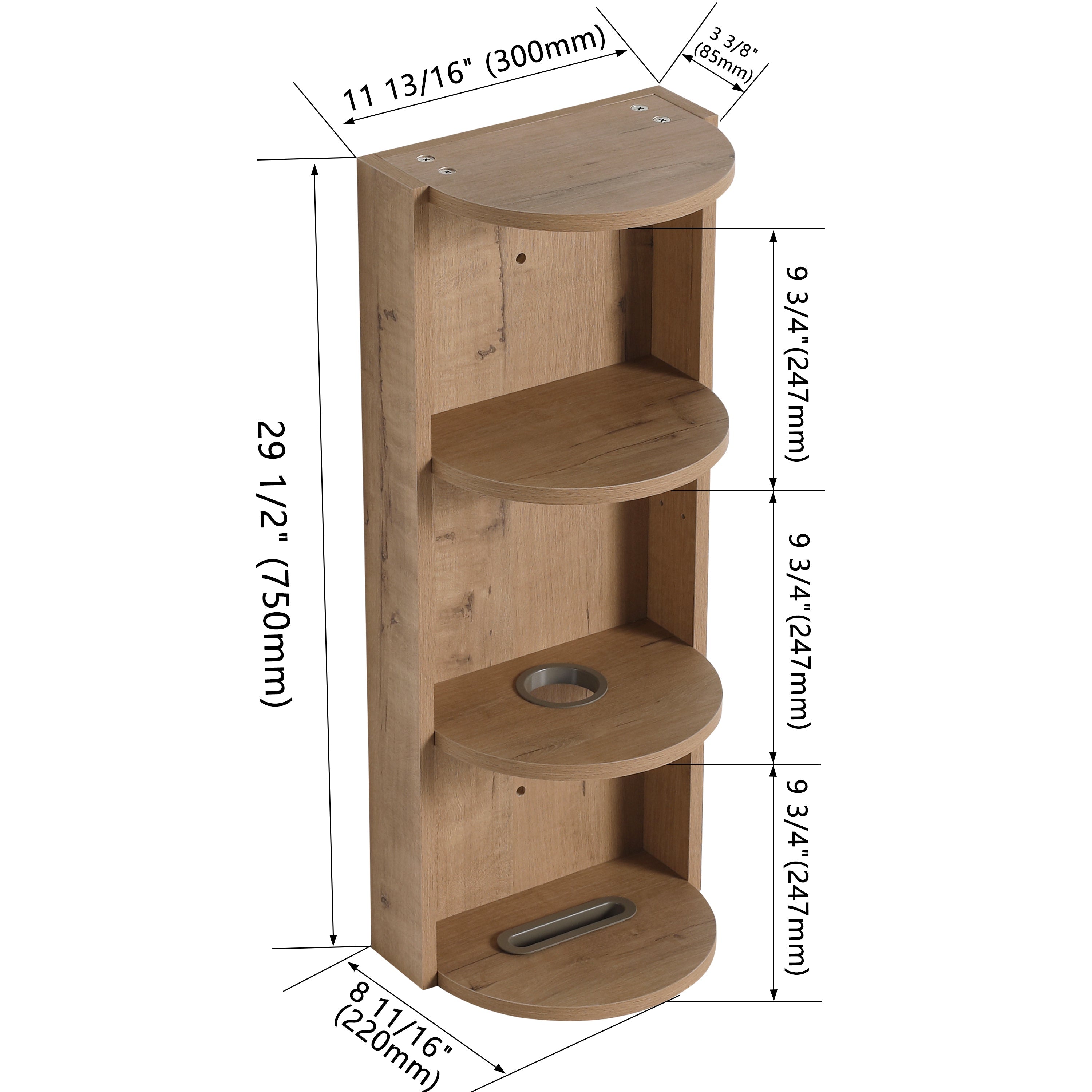 Modern Bathroom Wall-Mounted Storage Rack with Floating Design in Imitative Oak Plywood, 12 Inches