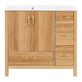 36" Acacia Wood Bathroom Vanity with Sink – Solid Wood Frame, 2 Soft-Close Doors, 4 Soft-Close Drawers & Ceramic Basin