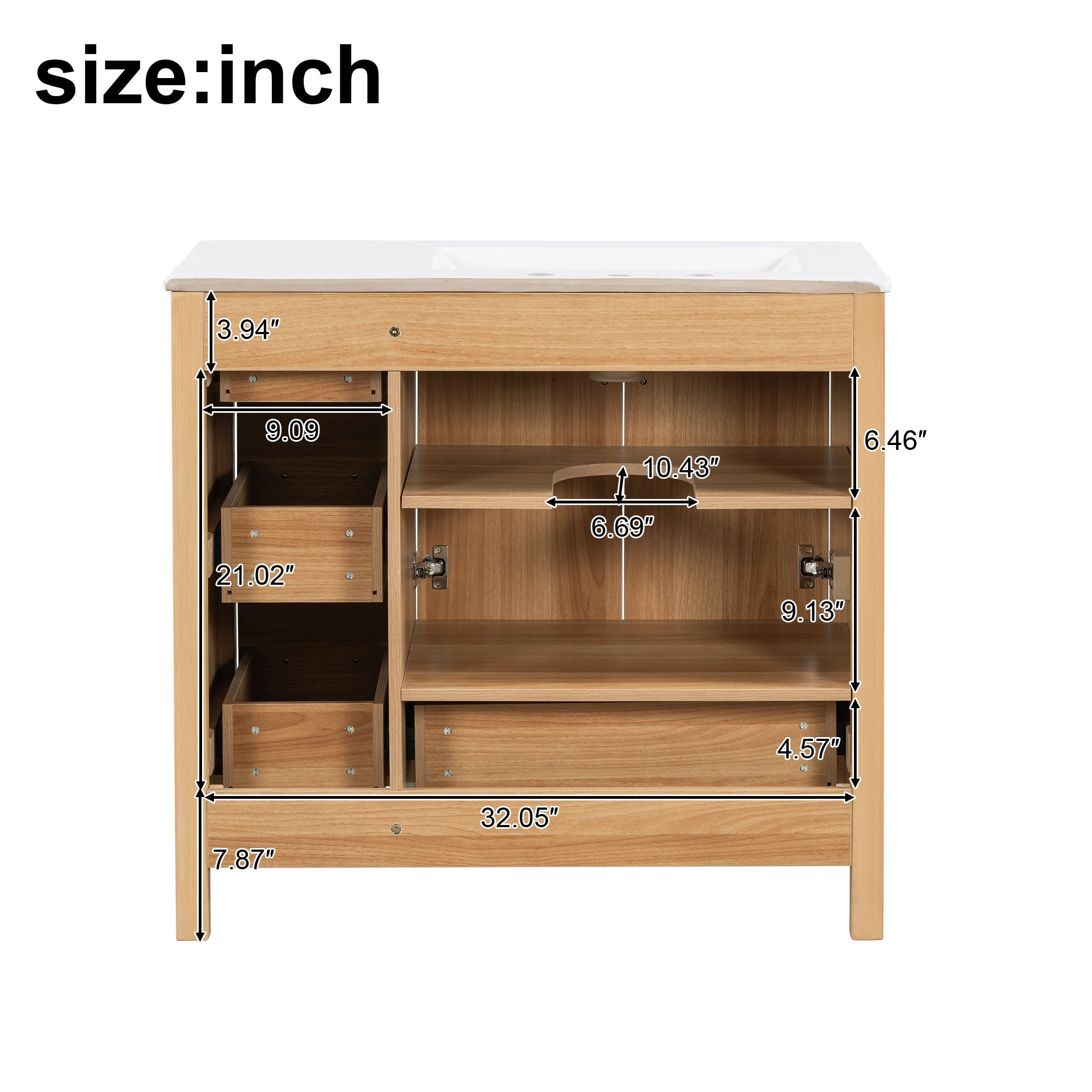 36" Acacia Wood Bathroom Vanity with Sink – Solid Wood Frame, 2 Soft-Close Doors, 4 Soft-Close Drawers & Ceramic Basin