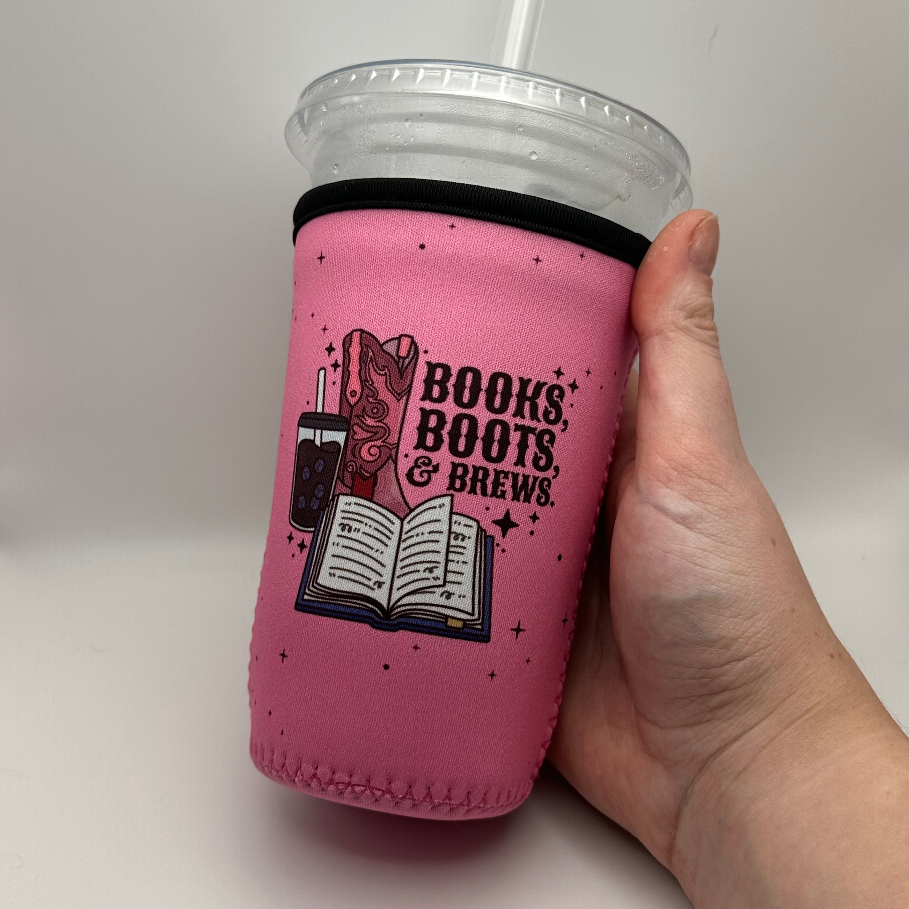 Books Boots and Brews Iced Coffee Cover | Iced Coffee Koozie