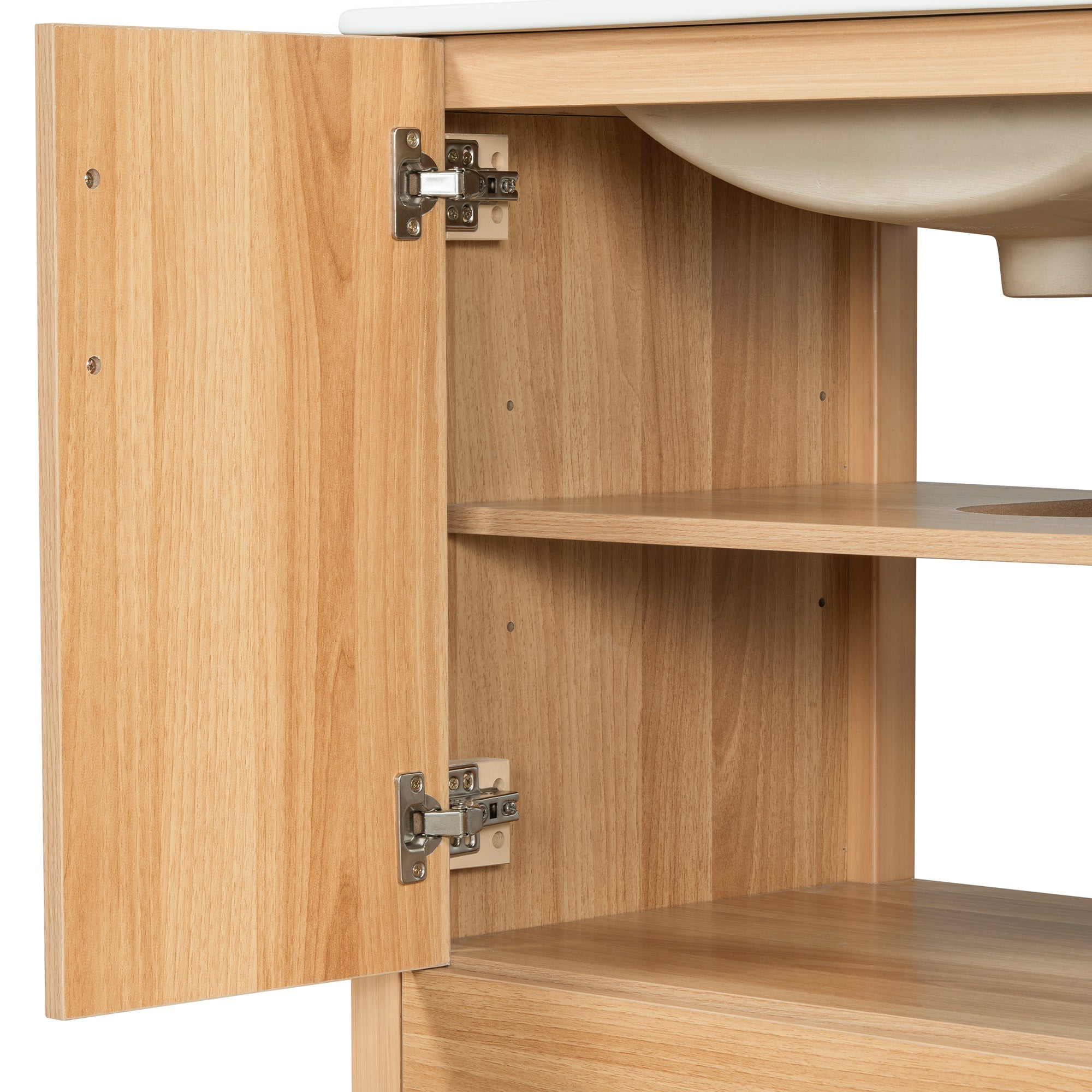 36" Acacia Wood Bathroom Vanity with Sink – Solid Wood Frame, 2 Soft-Close Doors, 4 Soft-Close Drawers & Ceramic Basin