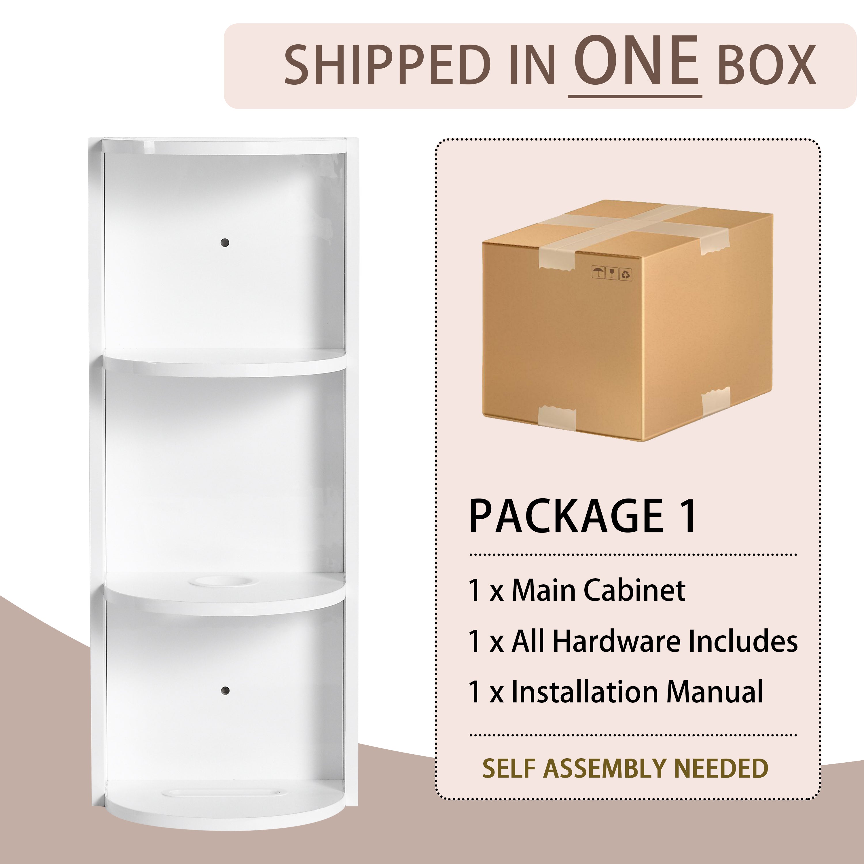 Glossy White 12' Bathroom Wall-Mounted Storage Rack with Float Mounting Design, Durable Plywood