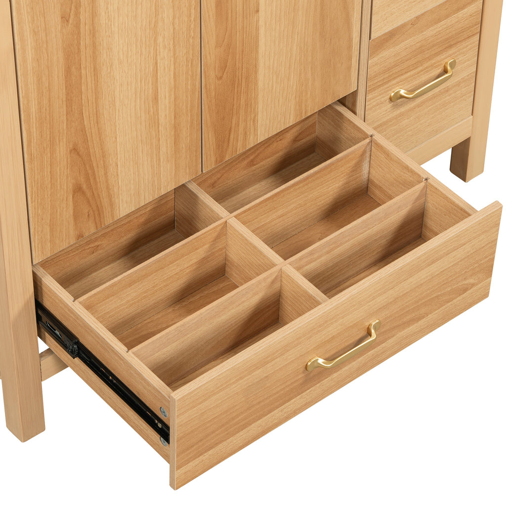 36" Acacia Wood Bathroom Vanity with Sink – Solid Wood Frame, 2 Soft-Close Doors, 4 Soft-Close Drawers & Ceramic Basin