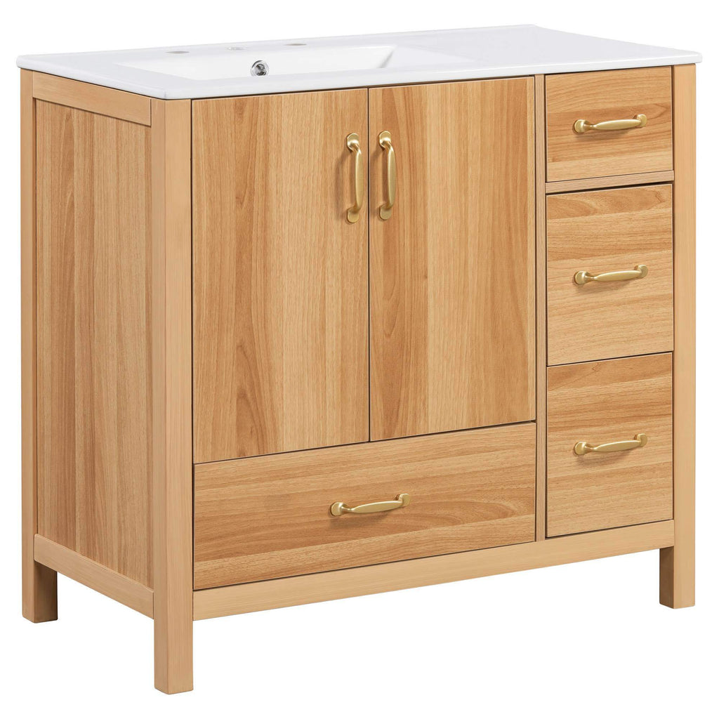 36" Acacia Wood Bathroom Vanity with Sink – Solid Wood Frame, 2 Soft-Close Doors, 4 Soft-Close Drawers & Ceramic Basin