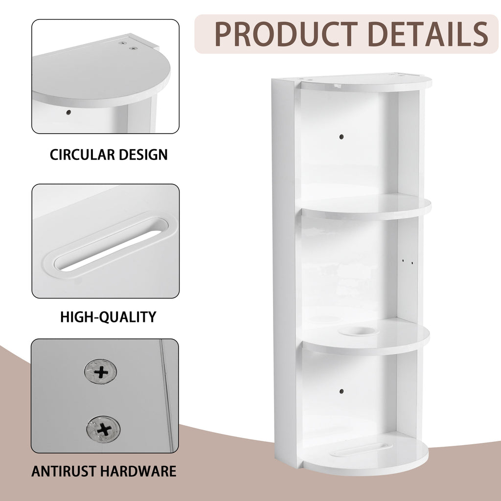 Glossy White 12' Bathroom Wall-Mounted Storage Rack with Float Mounting Design, Durable Plywood
