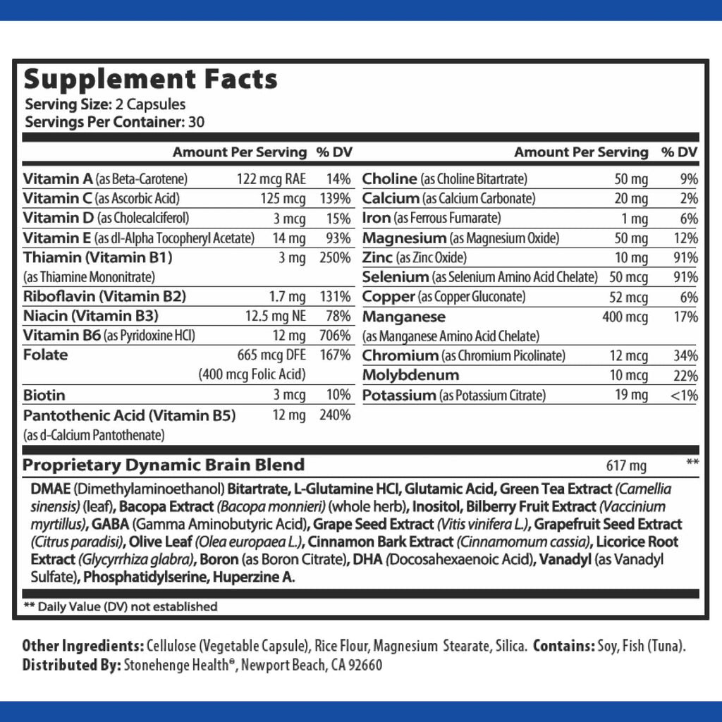 Stonehenge Health Dynamic Brain Supplement – Memory, Focus Mental Clarity | 60 Capsules