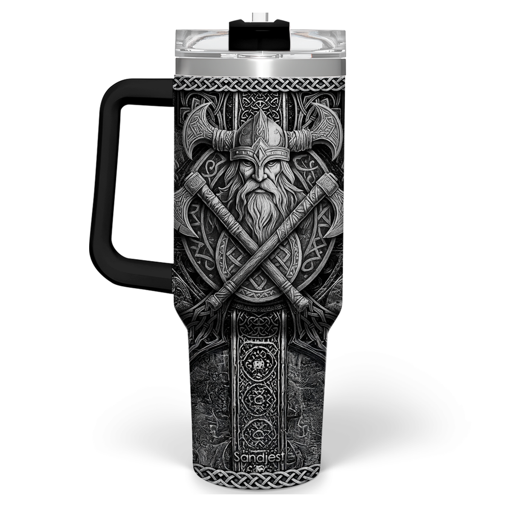 Viking Gifts for Men, 40oz Stainless Steel Insulated Coffee Tumbler With Lid & Straw, Travel Mug Cup Gift for Husband Dad, Christmas Birthday