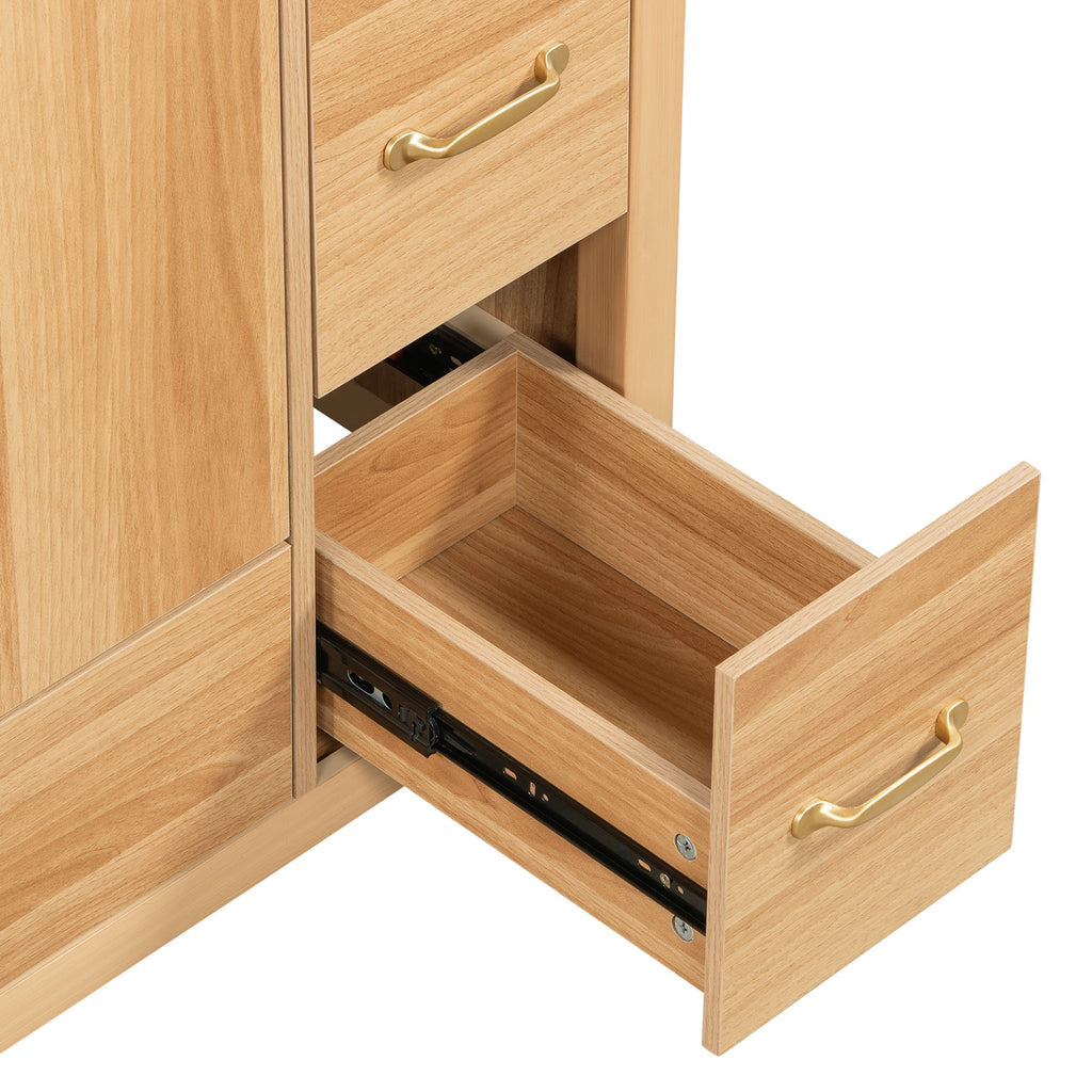 36" Acacia Wood Bathroom Vanity with Sink – Solid Wood Frame, 2 Soft-Close Doors, 4 Soft-Close Drawers & Ceramic Basin