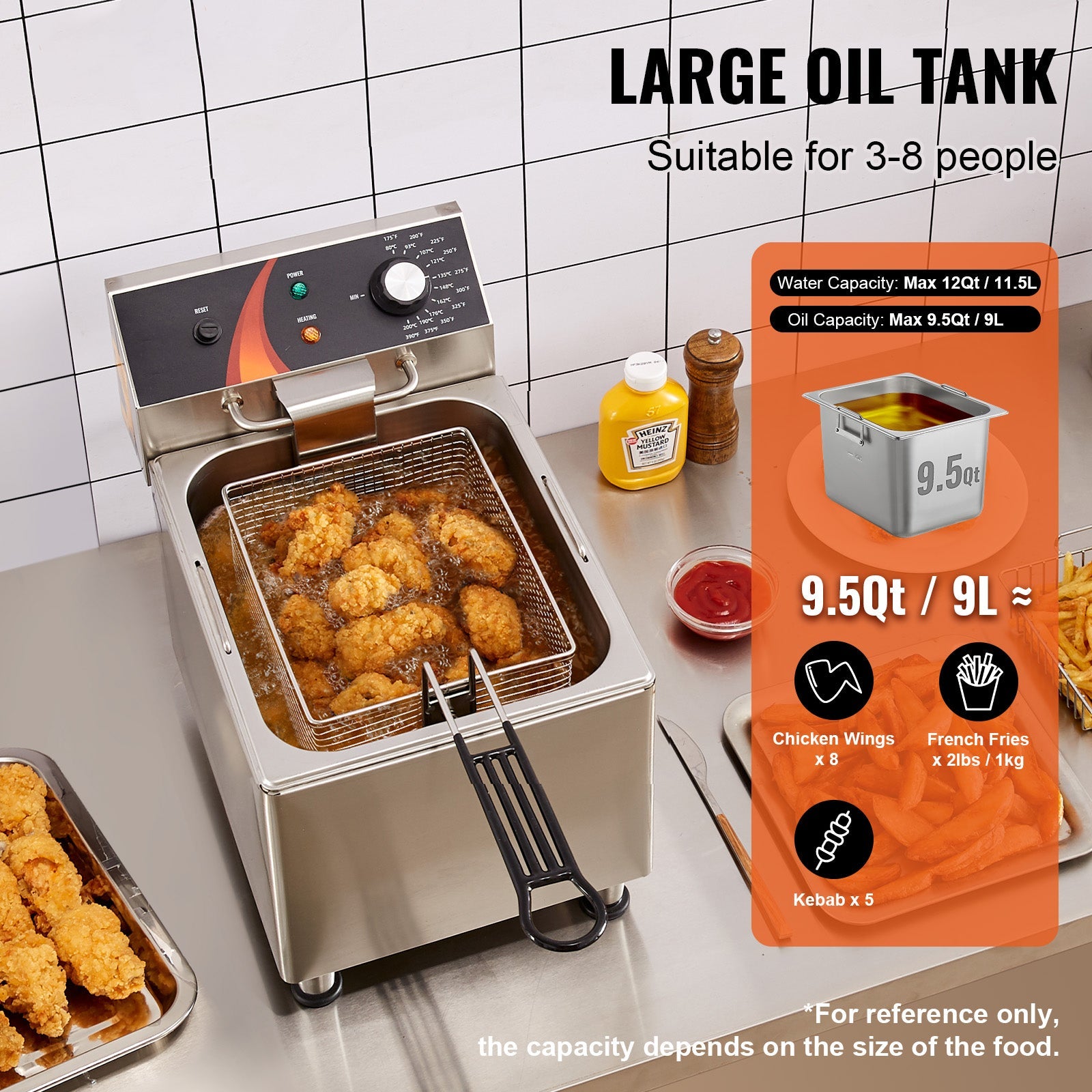 Commercial Electric Deep Fryer – 1750W, 9.5Qt Oil Tank, 12Qt Capacity