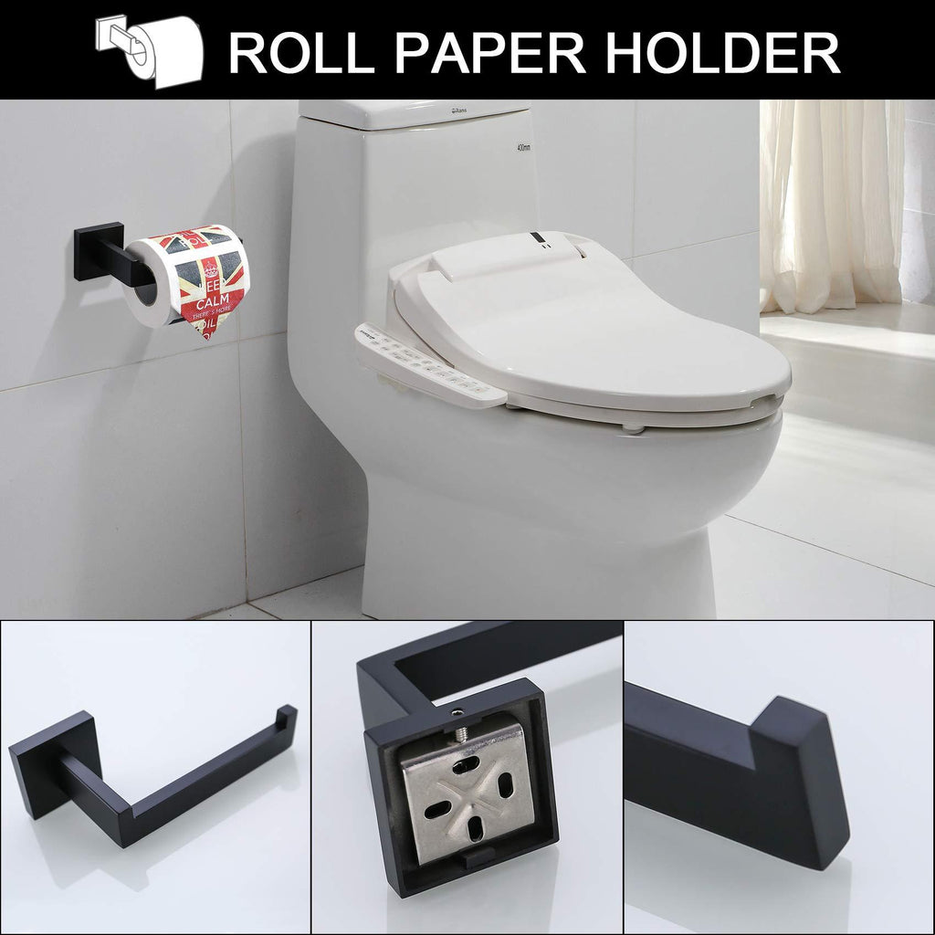 5-Piece Bathroom Hardware Accessories Set | Towel Bar, Wall Mounted, Matte Black