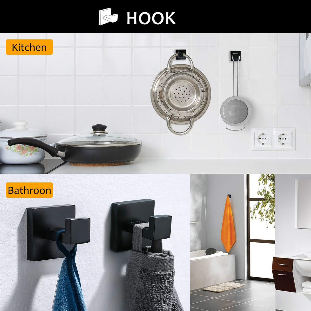 5-Piece Bathroom Hardware Accessories Set | Towel Bar, Wall Mounted, Matte Black