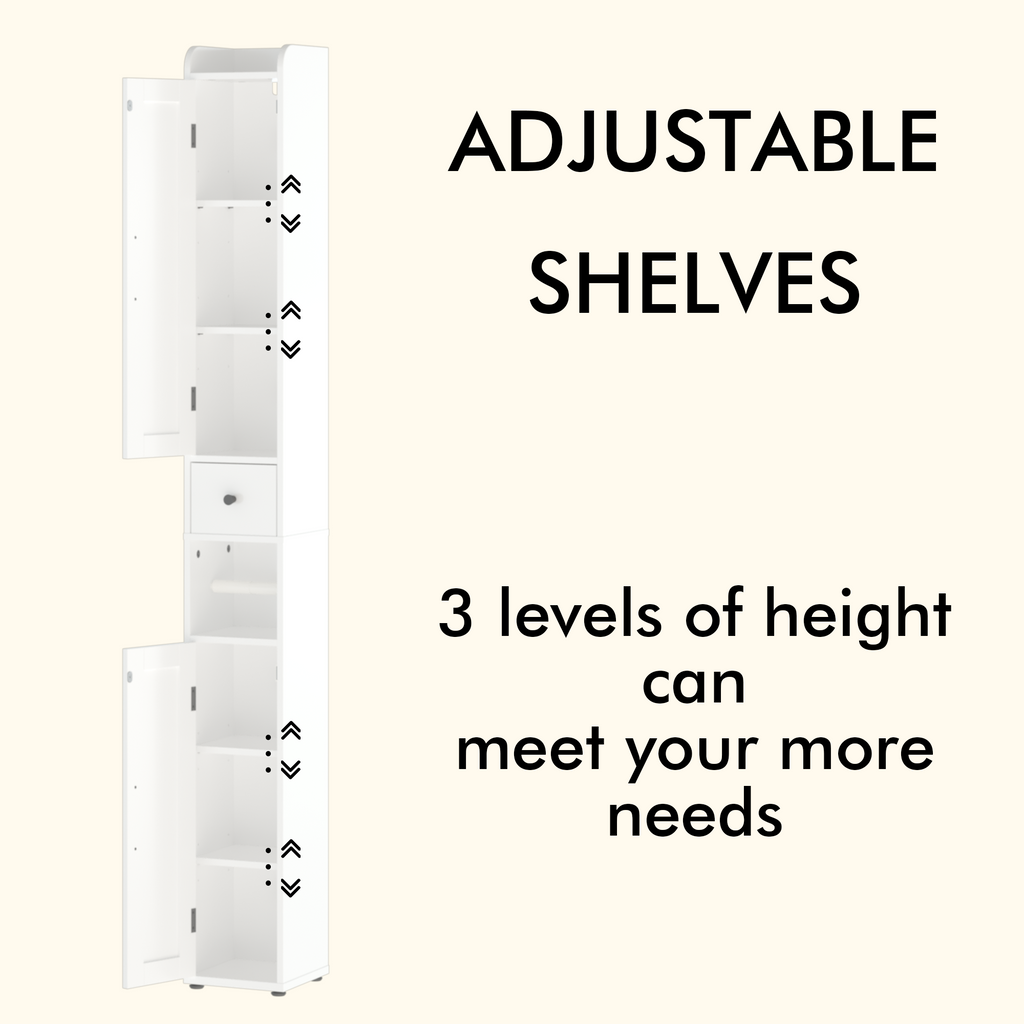 White Slim Tall Bathroom Storage Cabinet with Adjustable Shelves, 2 Doors Freestanding Cabinet for Small Spaces, Kitchen, Living Room, MDF Material, 67.51 inches High