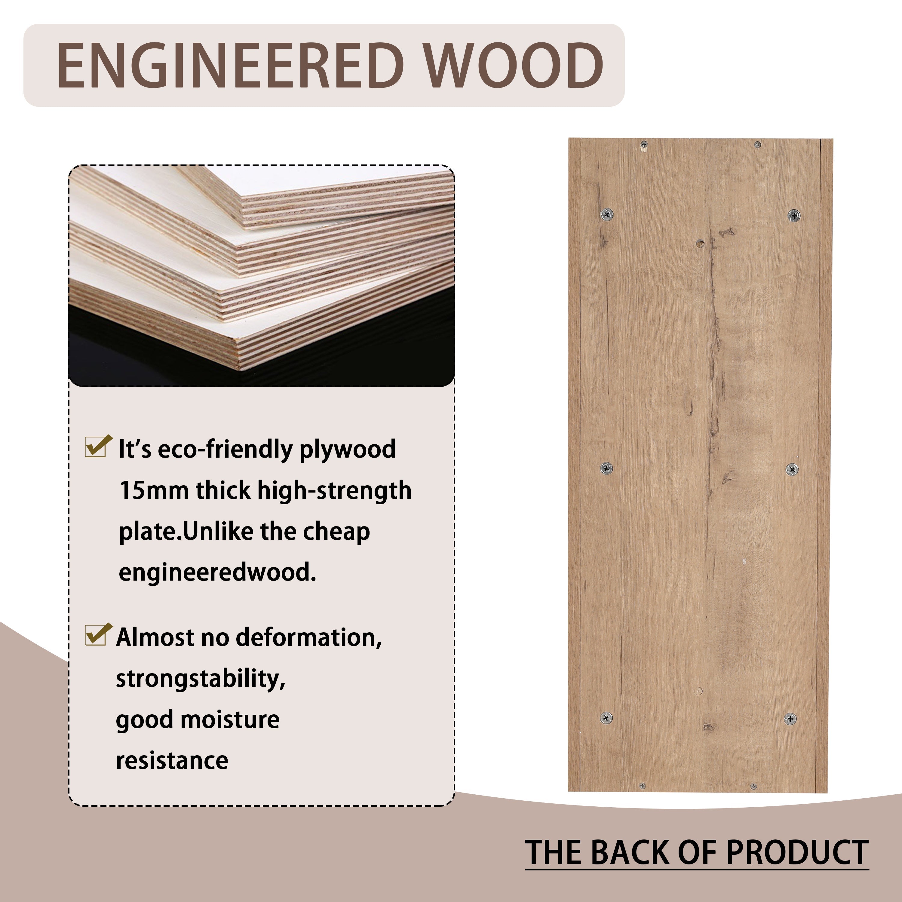 Modern Bathroom Wall-Mounted Storage Rack with Floating Design in Imitative Oak Plywood, 12 Inches