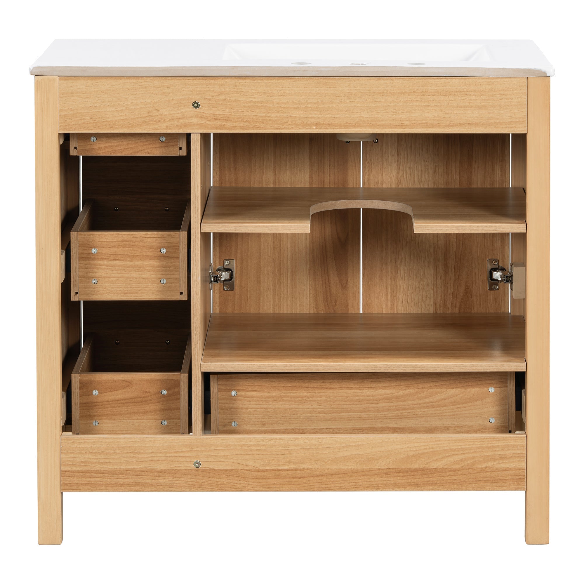 36" Acacia Wood Bathroom Vanity with Sink – Solid Wood Frame, 2 Soft-Close Doors, 4 Soft-Close Drawers & Ceramic Basin