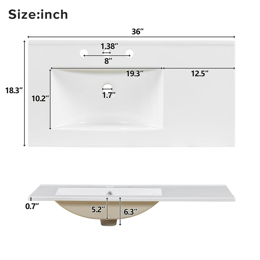 36" Acacia Wood Bathroom Vanity with Sink – Solid Wood Frame, 2 Soft-Close Doors, 4 Soft-Close Drawers & Ceramic Basin