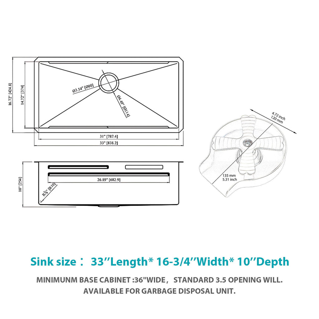33" Undermount Waterfall Kitchen Sink – Brushed Nickel | 16G T304 Stainless Steel | Single Bowl with Pull-Down Faucet & Workstation Ledge
